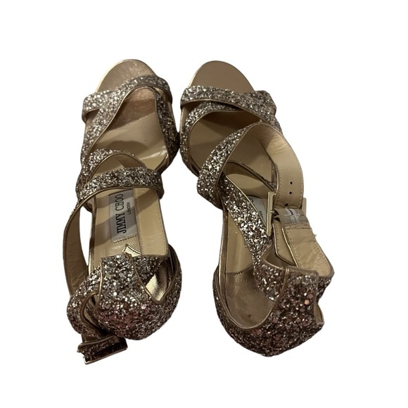 Jimmy Choo Lottie Antique Gold Glitter Heels Strappy Sandals Size 38.5 - Picture 6 of 13